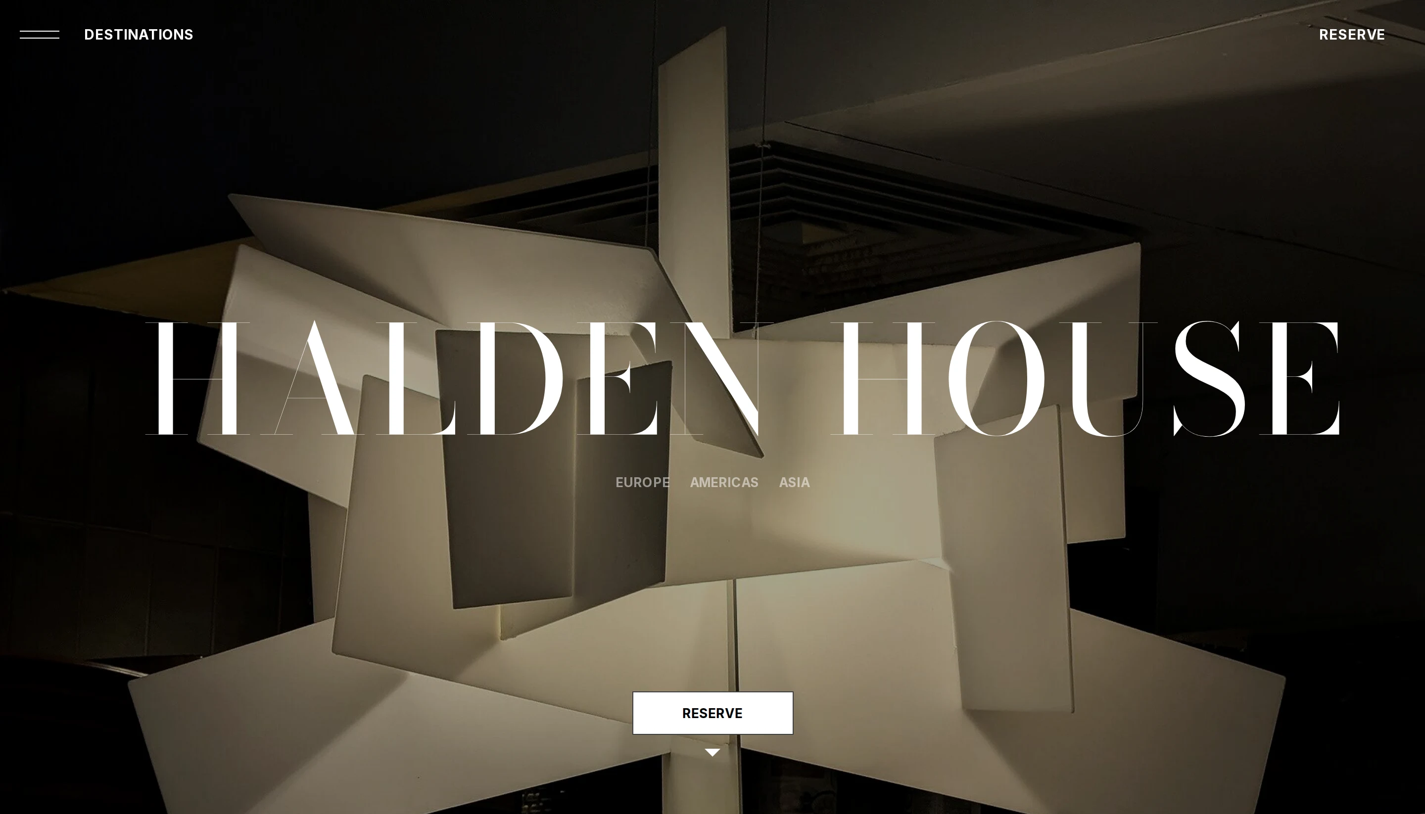 The Halden House draft's opening screen on a desktop: the name over a dark sculptural ceiling.